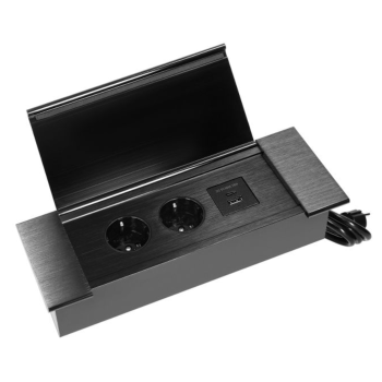 GNIAZDO MEBLOWE 2x2P+Z SCHUKO ORNO OR-GM-9048(GS)/B 2xUSB KABEL 1,5m